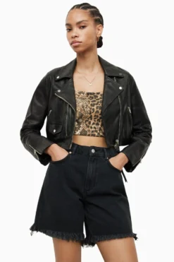 All Saints AllSaints Black Crop Biker Jacket