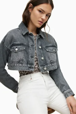 All Saints AllSaints Black Cropped Denim Jacket