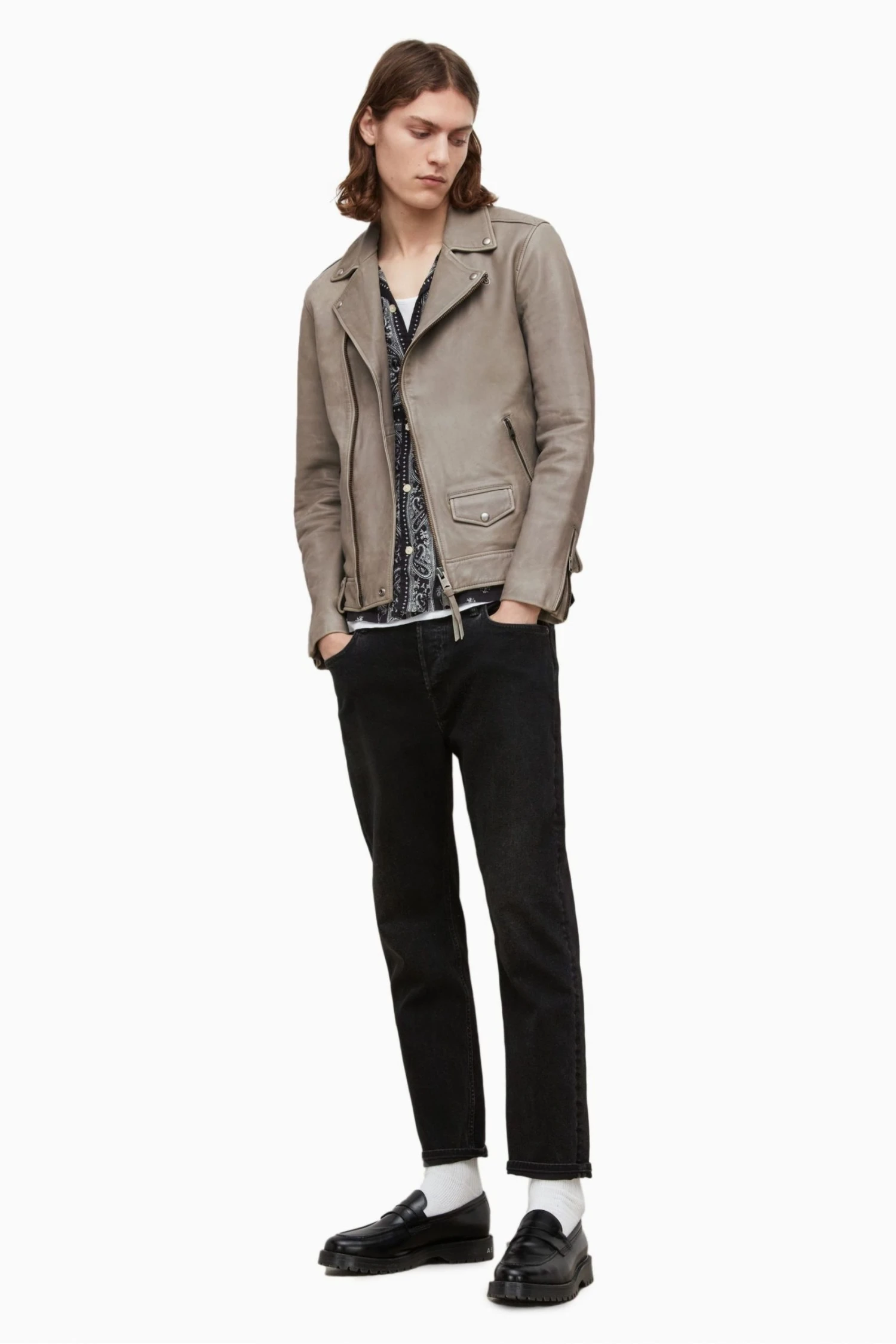 All Saints AllSaints Natural Indi Biker Jacket 5 All Saints AllSaints Natural Indi Biker Jacket - Image 3