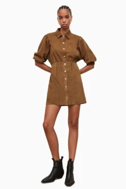 All Saints AllSaints Brown Osa Suede Short Shirt Dress