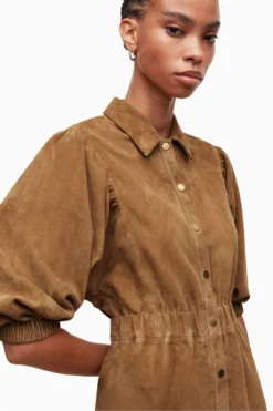 All Saints AllSaints Brown Osa Suede Short Shirt Dress -ALLSAINTS Sales unnamed file 1347 scaled