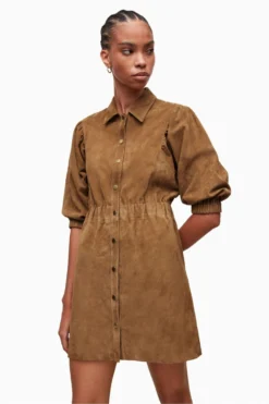 All Saints AllSaints Brown Osa Suede Short Shirt Dress -ALLSAINTS Sales unnamed file 1348 scaled