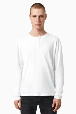All Saints White Figure Long-Sleeve Henley T-Shirt