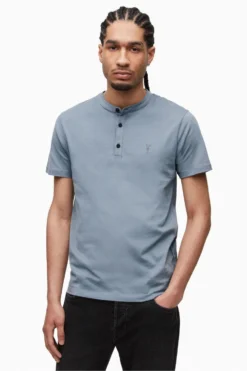 All Saints AllSaints Blue Brace Short Sleeve Henley T-Shirt