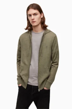 All Saints AllSaints Green Mode Merino Zip Hoodie