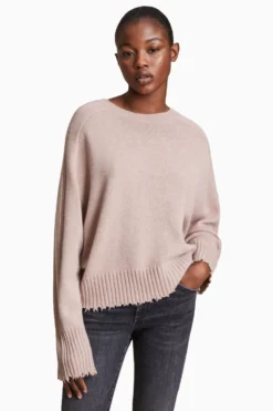 All Saints AllSaints Kiera Pink Cashmere Crew Jumper