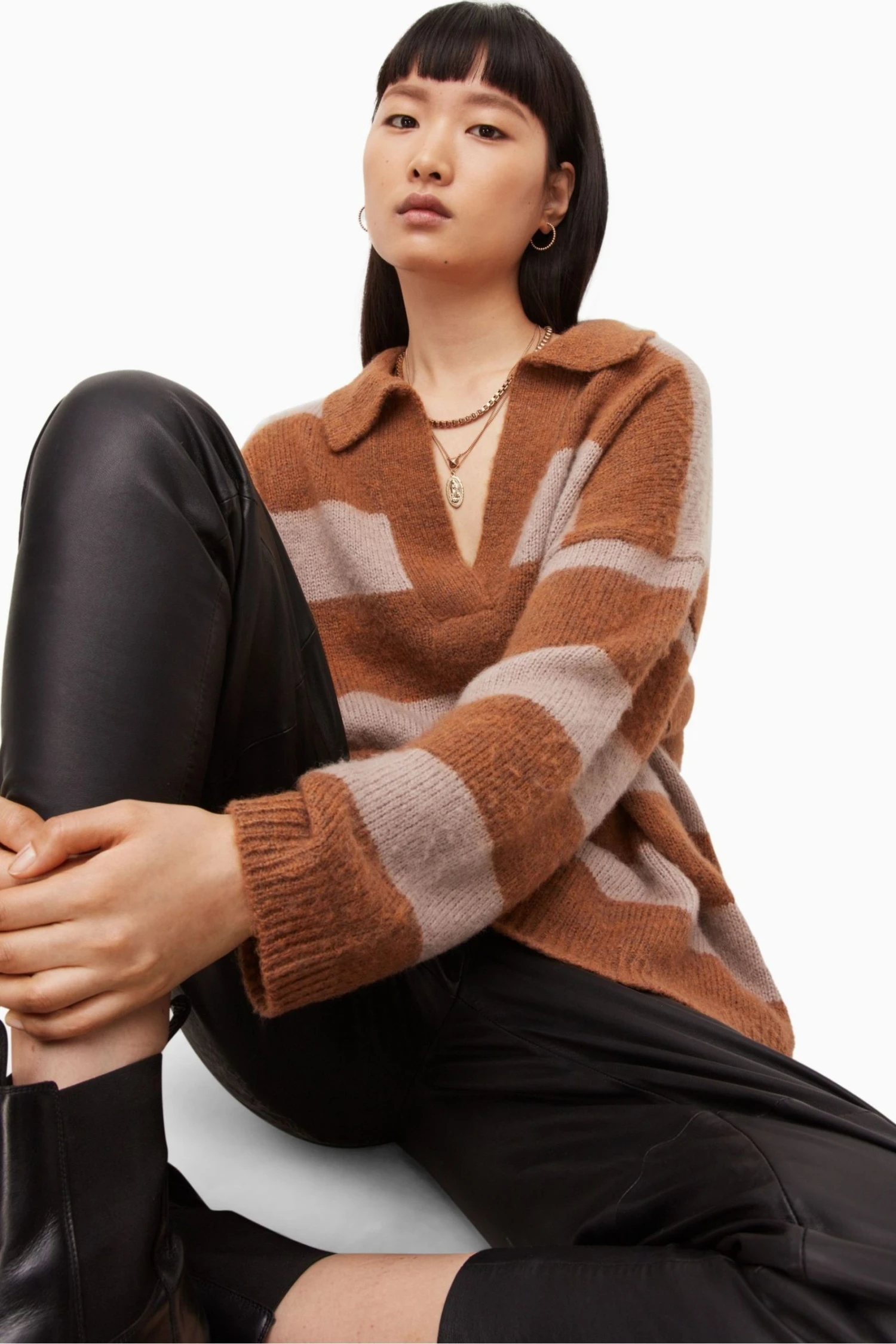 All Saints AllSaints Pink Lou Polo Jumper 3 All Saints AllSaints Pink Lou Polo Jumper