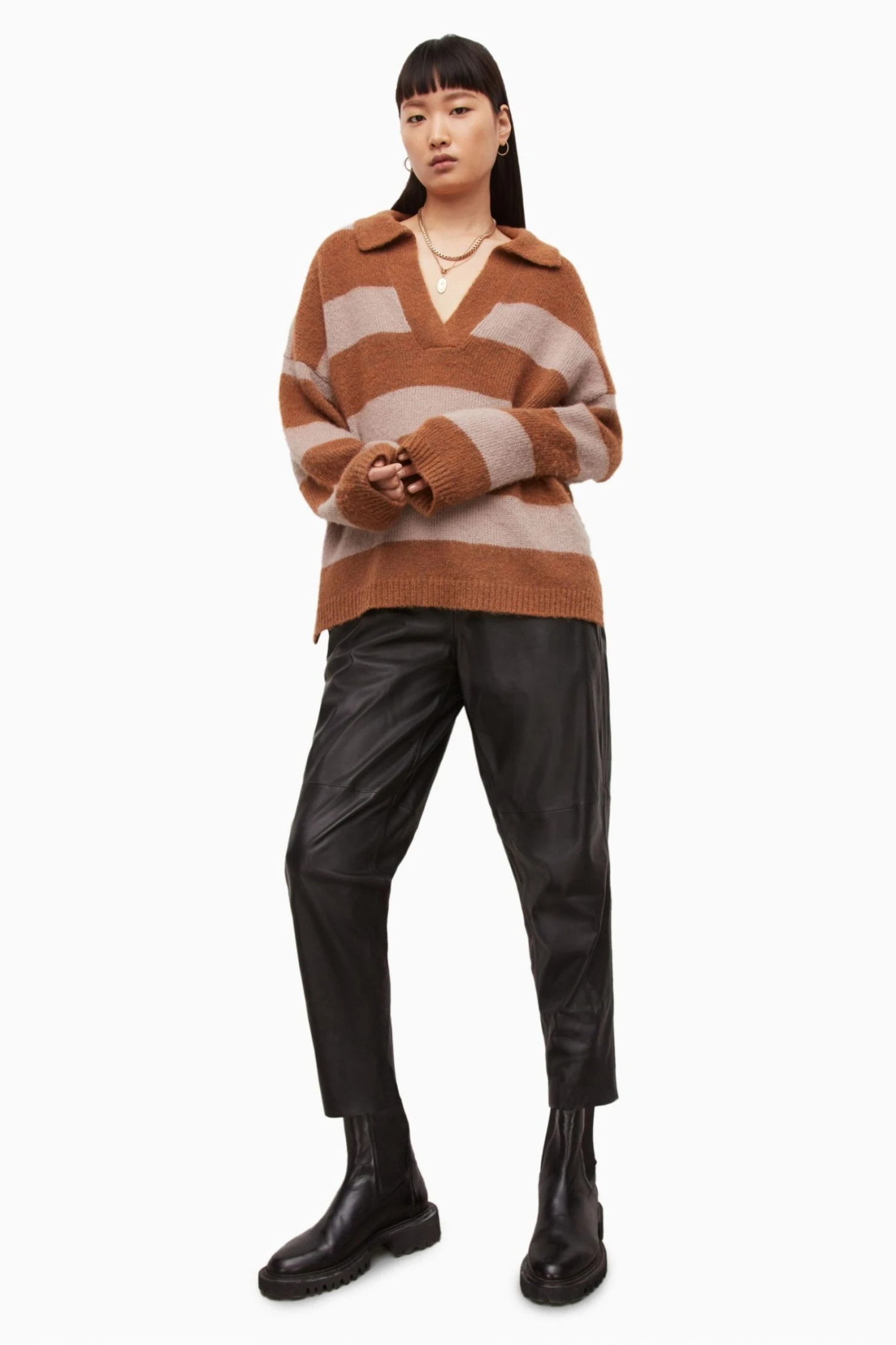 All Saints AllSaints Pink Lou Polo Jumper 5 All Saints AllSaints Pink Lou Polo Jumper - Image 3