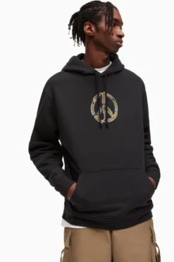 All Saints AllSaints Black Peacenik Hoody Relaxed Fit Long Sleeved Jumper