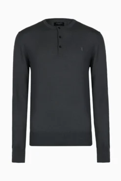 All Saints AllSaints Charcoal Grey Ivar Merino Henley Jumper