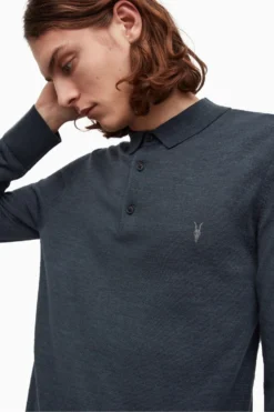All Saints AllSaints Grey Mode Merino Long Sleeve Polo Shirt -ALLSAINTS Sales unnamed file 1953 scaled