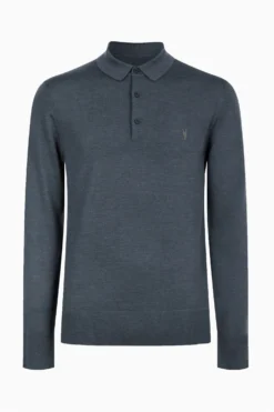 All Saints AllSaints Grey Mode Merino Long Sleeve Polo Shirt -ALLSAINTS Sales unnamed file 1954 scaled