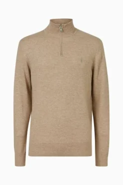 All Saints AllSaints Brown Kilburn Zip Funnel Jumpers -ALLSAINTS Sales unnamed file 1993