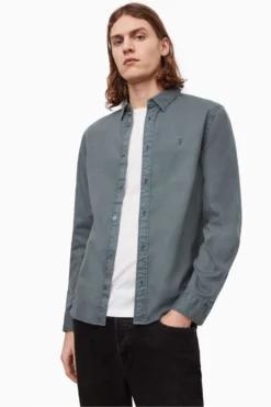 All Saints AllSaints Charcoal Grey Hawthorne Long Sleeve Shirt
