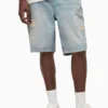 All Saints Blue Alva Damaged Shorts