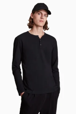 All Saints Black Figure Ls Henley T-Shirt