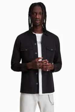 All Saints AllSaints Black Spotter Military Shirt