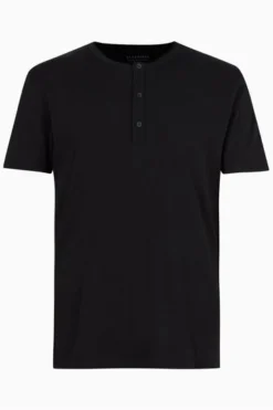 All Saints AllSaints Black Figure Short Sleeve Henley T-Shirt -ALLSAINTS Sales unnamed file 363