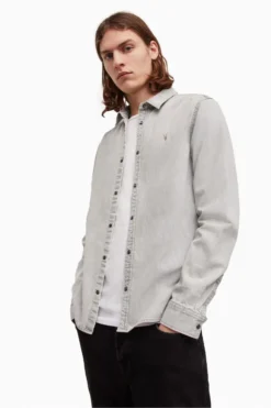 All Saints AllSaints Grey Gleason Ls Shirt