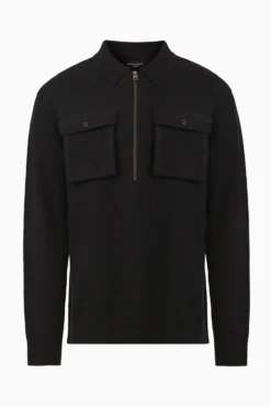 All Saints AllSaints Black Tomas Half Zip Top