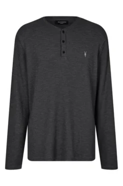 All Saints AllSaints Drucker Henley Grey T-Shirt -ALLSAINTS Sales unnamed file 423