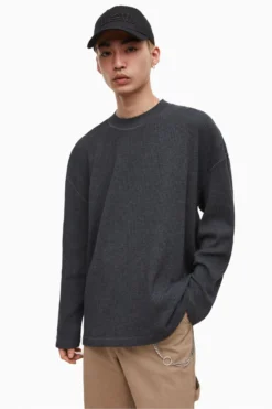 All Saints AllSaints Black Elias Organic Cotton Long Sleeve T-Shirt