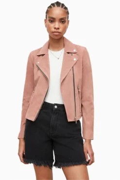 All Saints AllSaints Pink Suede Dalby Biker Jacket