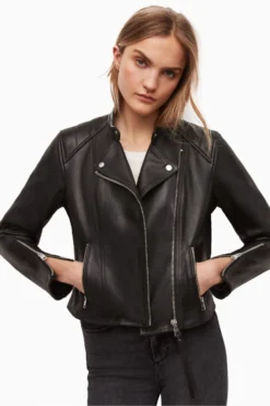 All Saints AllSaints Black Neve Tab Neck Biker Jacket