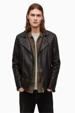 All Saints Blue Conroy Leather Biker Jacket
