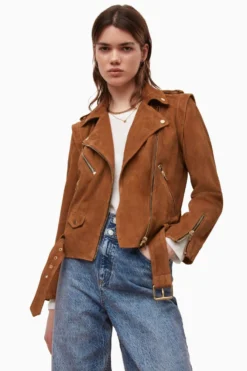 All Saints AllSaints Morgan Brown Suede Biker Jacket