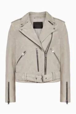 All Saints Womens Grey Suede Balfern Biker Jacket -ALLSAINTS Sales unnamed file 993